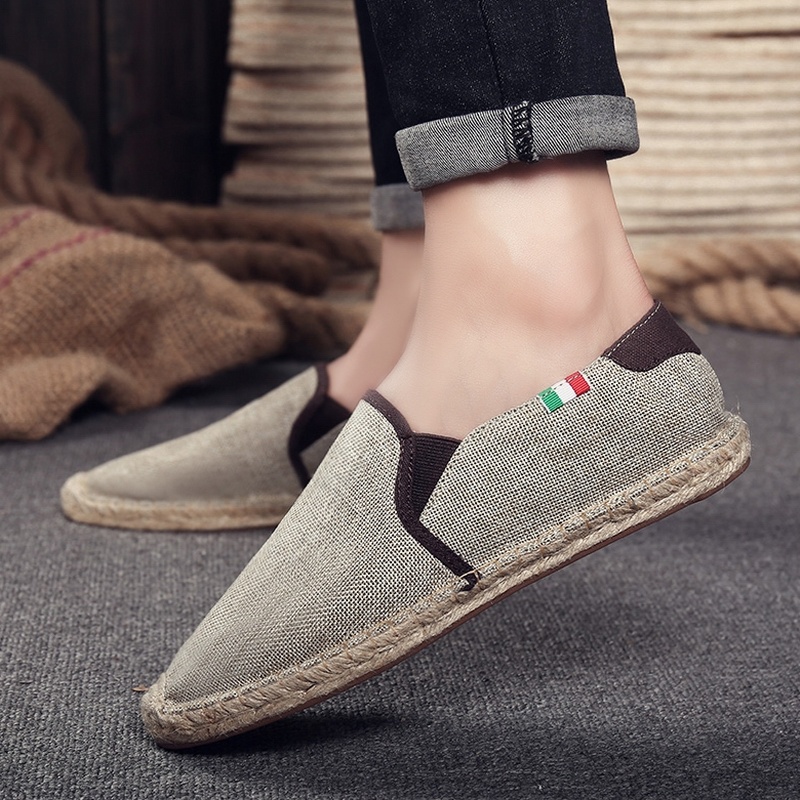 Men's straw canvas shoes