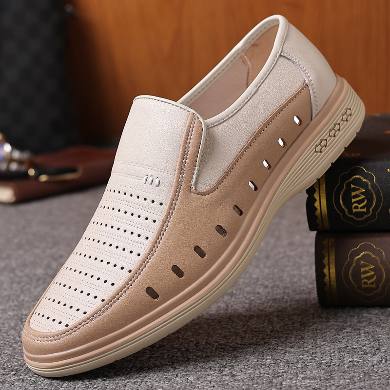Men's Leather Shoes Casual Leather Shoes Hollow Soft Bottom Soft Leather Non-slip Middle-aged People's Shoes - Image 2